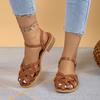Fashion Baotou Mid-heel Sandals New Summer Round Head Shallow Cross Thin with Soft Sole Anti-slip Wear-resistant Square Heel Shoes