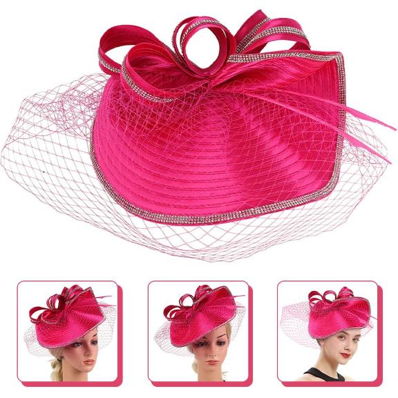 Milisten Fascinators Hat for Women Cocktail Party Tea Party Headband, Pink Sinamay Mesh Headdress, Wedding Hairband, Elegant Women Special Occasion