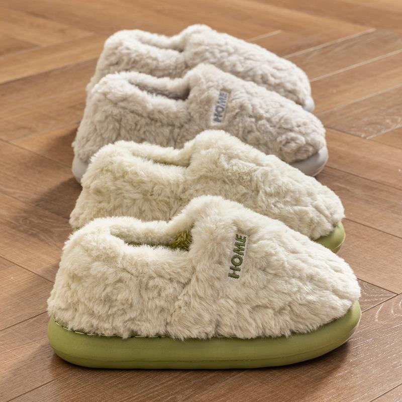 Bag Heel Cotton Slippers Men's Winter Home New Indoor Couple Thick Sole Velvet Non-slip Outer Wear Cotton Shoes Women
