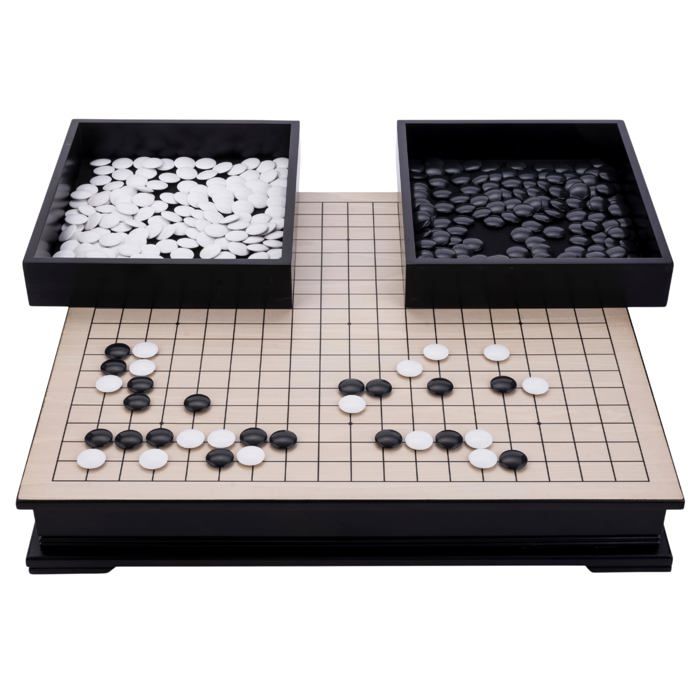 Jeu de Go en bois - ENGELHART - Goban Bois Grand Format 19x19 50x44x8 cm - 361 pierres 21 mm - Tiroirs intégrés