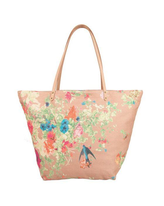 Sac shopping - Christian Lacroix - Eden 1 - Taupe - Imprimé printanier - Poche zippée