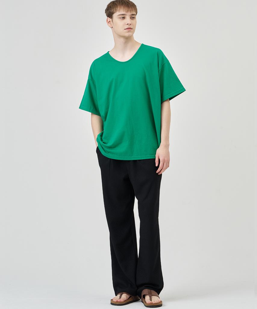 THE-ABON Pin Pattern Stretch Wide Elastic Waist Pants Ivory