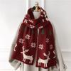 Christmas Red Knitted Cotton Shawls Scarf Woman Winter Warmer Scarves Deer Elk Printed Wrap Female Muffler Gift Scarf  Shawls