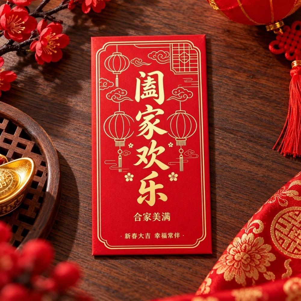 6pcs Thick Cardboard Lunar Red Envelopes Gold Stamping Vibrant Crimson Chinese Money Packets Premium Paper Durable Quality