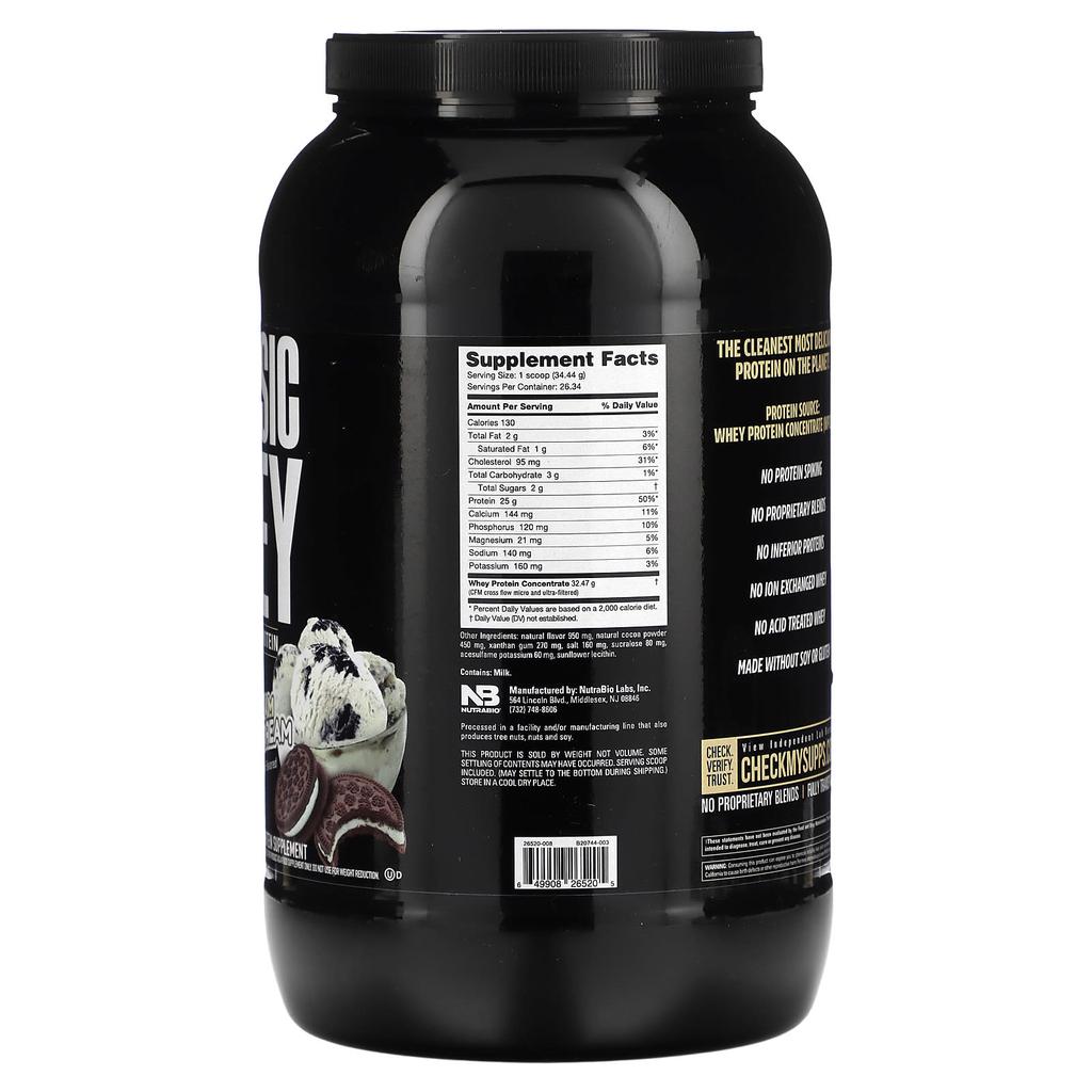 NutraBio, Classic Whey Protein, Cookies & Cream, 2 lbs (907 g)
