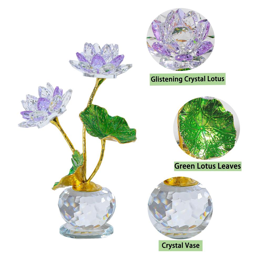 Кристаллический фиолетовый лотос Искусственный лотос удачи и благоприятный лотос K9 Кристаллический лотос для выхода на пенсию Удачный подарок на день для мамы Цветок, украшения, друзья,