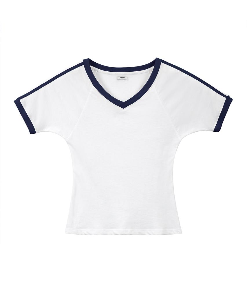 LOTSYOU Lotsyou_V Neck Ringer T-Shirts Navy