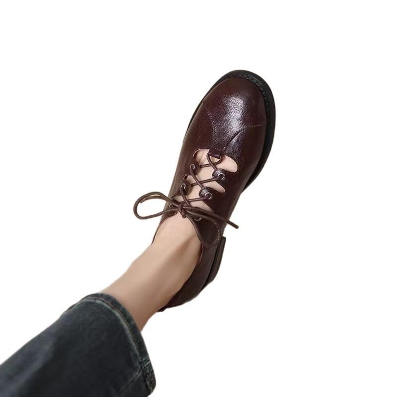 Fashion Spring And Autumn New Retro Loafers 2025 British Style Round Toe Lace Up Women's Flat Oxford Shoes Casual Elegant Single Shoes