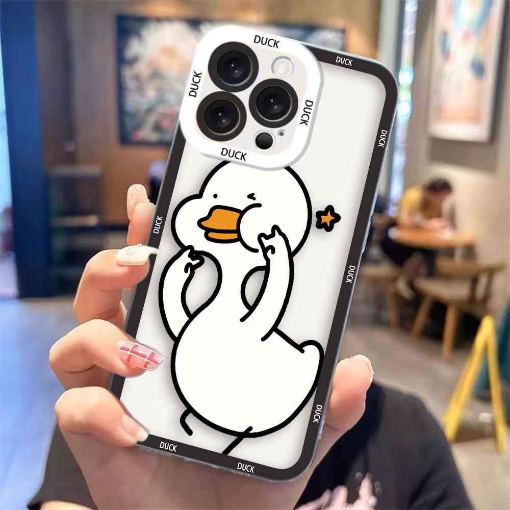 Мультяшная Милая Утка Чехол Прозрачный Чехол Для Телефона Для iPhone Apple 17 AIR 16E 16 15 14 12 13 11 Pro Max Plus XR TPU DIY Оболочка Чехол Funda