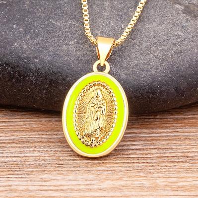 Nidin Enamel Christian Virgin Mary Pendant Necklace 7 Colors Gold Plated Handmade Choker Jewelry Accessories Gift Wholesale