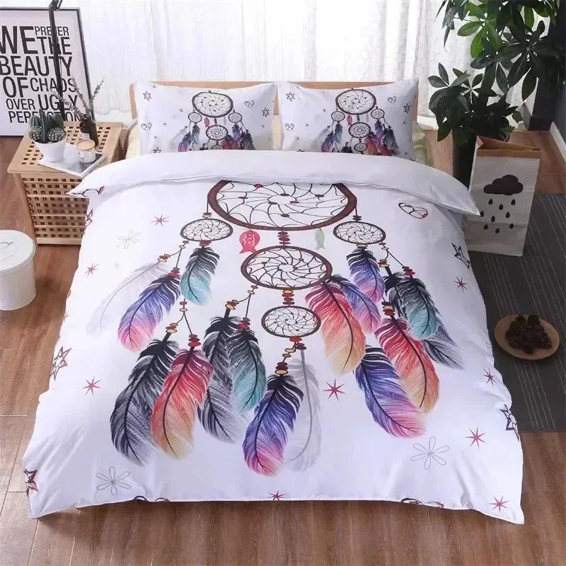 3D Print Dreamcatcher Bohemia Mandala Feathers Comfortable Duvet Quilt Cover Pillowcase Bedding Set Decoration Home Textile