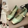 Туфли Мэри Джейн на среднем каблуке с квадратным носком, женские туфли на квадратном каблуке, горячая распродажа 2024 года, весенне-осенние туфли-лодочки на неглубоком каблуке Sapatos De Salto Alto
