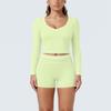 New contrasting colors, high elastic, low neck, long-sleeved shorts, yoga suit set, sports running, fitness yoga two-piece set