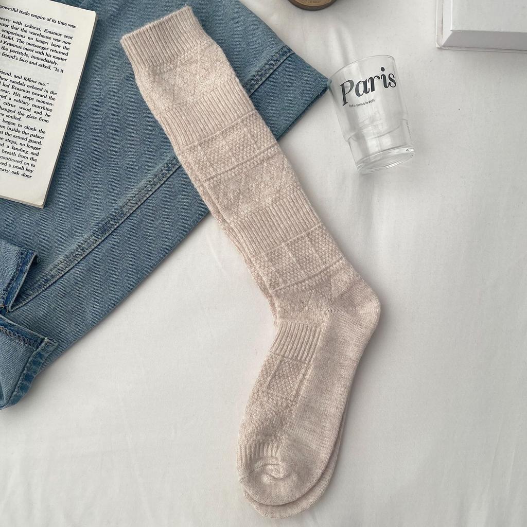 Гольфы Толстые Шерстяные Чулки Корейские Простые Ромбовидные Темные Узоры Гольфы до Колена Тонкие Гольфы для Стройных Ног