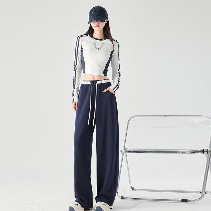 Женские свободные спортивные повседневные широкие брюки весна-осень на шнурке модные дизайнерские спортивные брюки с высокой талией эластичные спортивные брюки