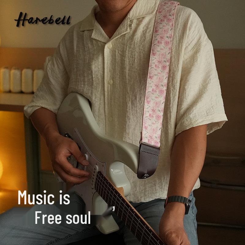 Ретро-ремень для акустической гитары с изображением розового пиона - Шириной 5 см и удобный