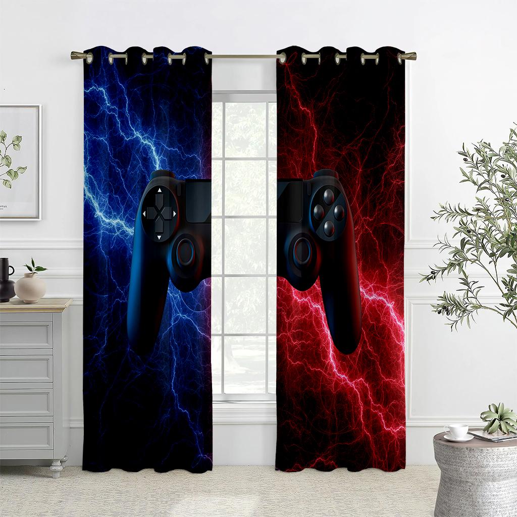 Children's Favorite Games Electronic Controller Curtains, 2 Panel Game Handle Curtains, Bedroom Decor, Boys and Girls Room