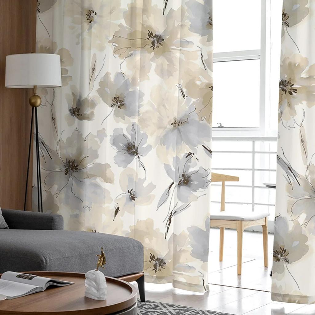 Акварельные растения, цветочная текстура, прозрачные прозрачные шторы для спальни, праздничное украшение, оконная вуаль, тюлевая занавеска