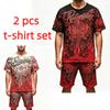 Summer Y2K Vintage Punk Graphic Printed Round Neck Short Sleeved T-Shirt And Shorts Set Men's and Women's T-shirt Shorts Set