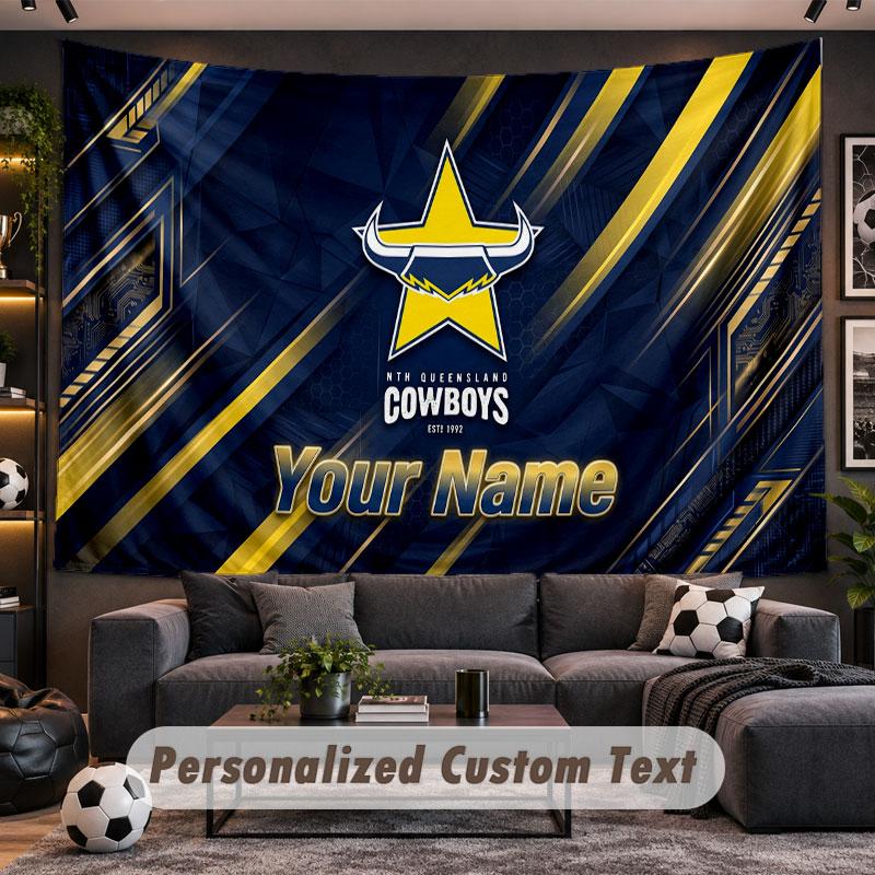 Wall Hanging Tapestry Custom NameNorth Queensland Cowboys Pattern Personalized Printed Fabric Wall Decor