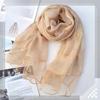 New Checkered Silk Scarf for Women, Solid Color Sunscreen Shawl Gold Thread Mulberry Silk Scarf for Women