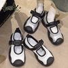 Casual Round Head Mid Heel Thick Bottom Mary Jane Women Shoes 2024 New Fashion Simple Hollow Out Large Size Shoes Summer