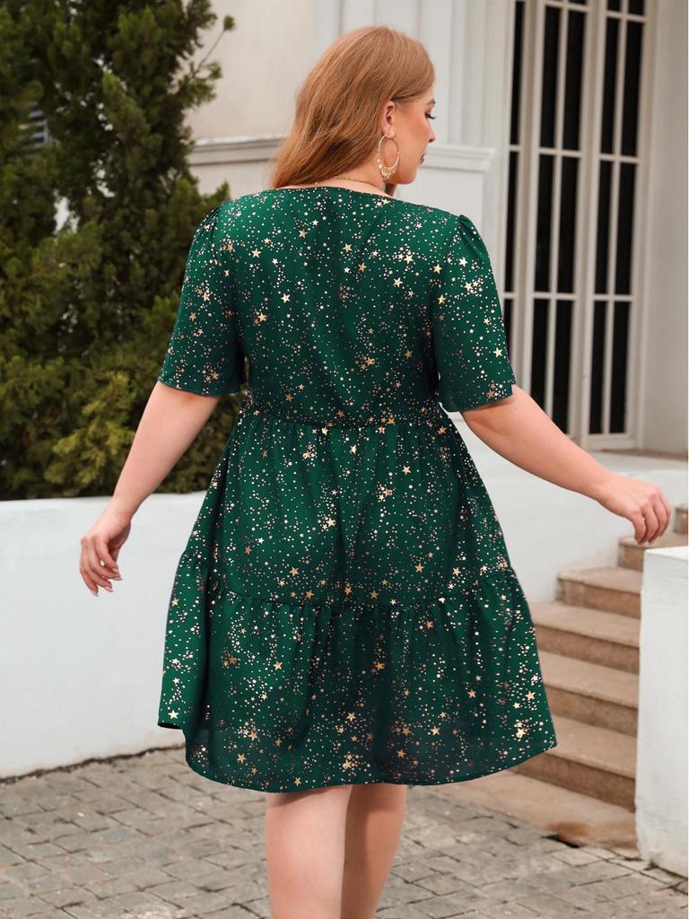 Hot Stamping Print Plus Size Casual Cocktail Party Dress - Women's Clothing
