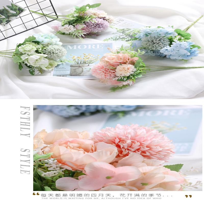 1Pc Artificial Flowers Wedding Home Bedroom Decoration Bridal Bouquet Garden Fake Silk Roses Hydrangeas Vase For Board Outdoors