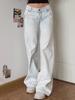 Американские винтажные потертые джинсы High Street, женские, весна-осень, с низкой талией, тонкие, широкие брюки, модный дизайн 2000-х годов, повседневные длинные брюки