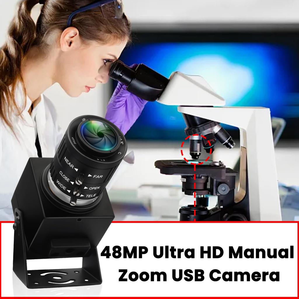 ELPCAM ELP 48MP 8K Ultra HD USB Camera with 3x Manual Zoom Plug and for Laser 3.6-10mm Lens, Play, Engraving/Lightburn/Document Scanning/Face