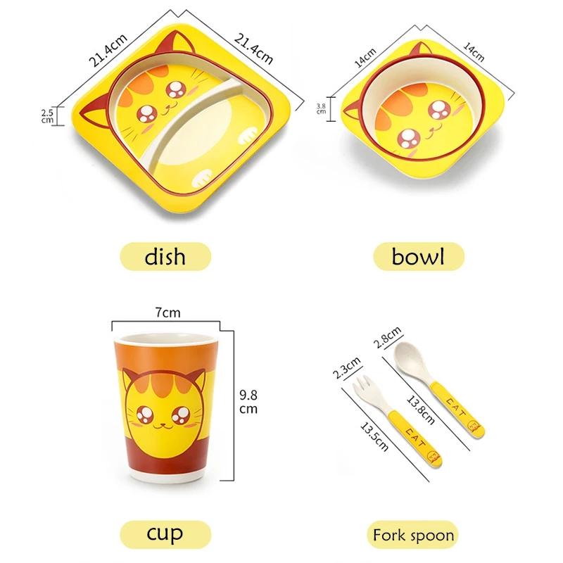 Children Dishes Set Baby Feeding Bowl Bamboo Tableware Bamboo Fiber Fork Cup Bowl Spoon Plate Animal Cartoon Baby Plate