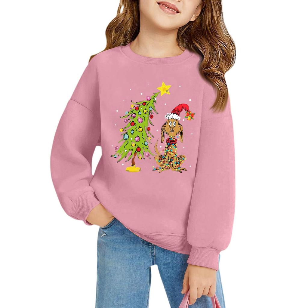 Рождественские пуловеры с круглым вырезом для девочек, детские топы с принтом