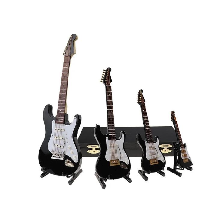 Wooden Musical Instruments Collection Decorative Ornaments Mini Electric Guitar With Support Miniature Model Decoration Gifts