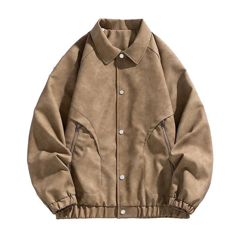 Повседневная мужская куртка Подростковая простая трендовая модная куртка с бейсбольным воротником Куртка для пары Мужская универсальная повседневная кожаная куртка