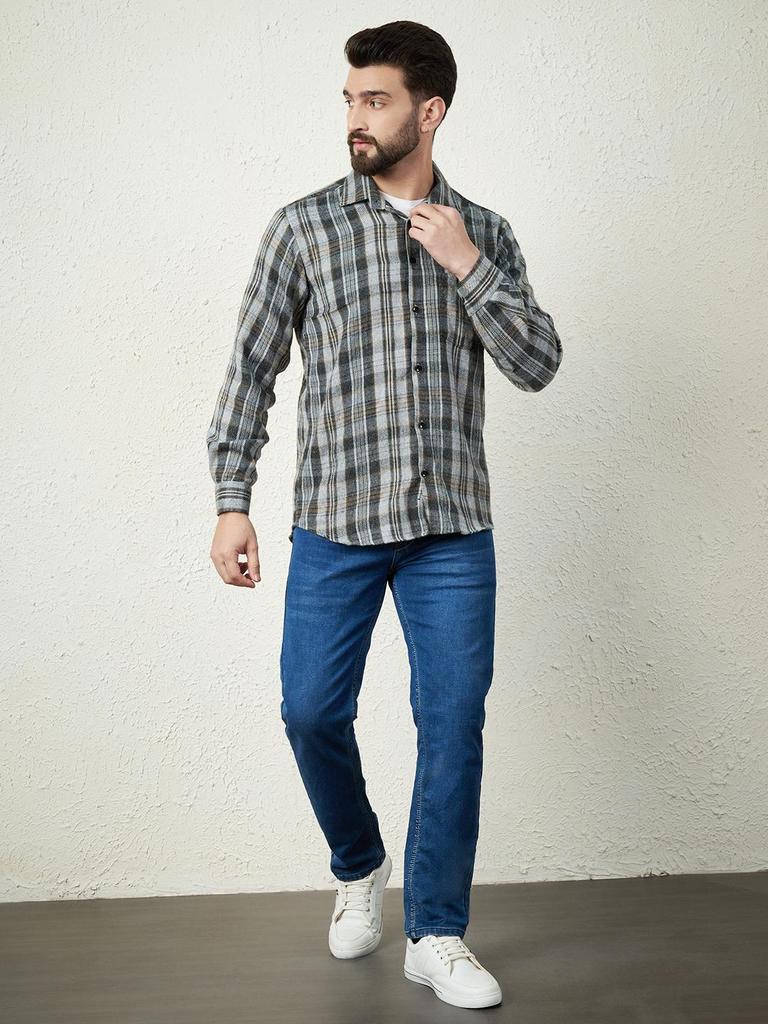 Рубашка из серой фланелевой ткани из 100% хлопка с накладным карманом, длинные рукава, плотность 180 г/м²