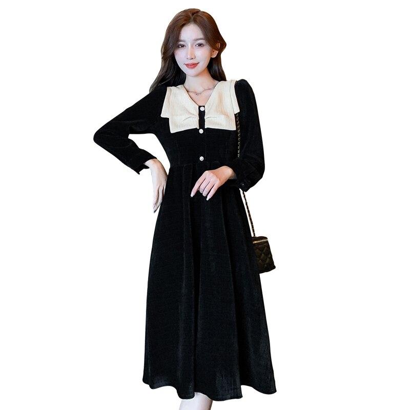 Осень-зима женские вельветовые платья модные женские платья с длинным рукавом повседневное свободное винтажное вельветовое платье 3XL
