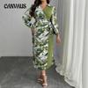 Plus Size Women's Fashion New Color Contrast Printed V Neck Dress