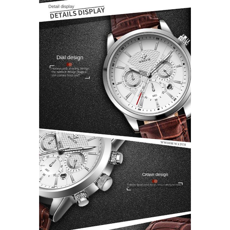 WWOOR часы с кожаным ремешком, мужские ретро светящиеся кварцевые часы, деловые повседневные модные мужские часы, модные часы
