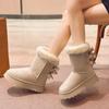 Fashion Winter Mid-calf Boot Women Plus Velvet Thick Sole Non-slip Shoes Fashion Solid Color Bowknot Women Boots Classic Retro Boots