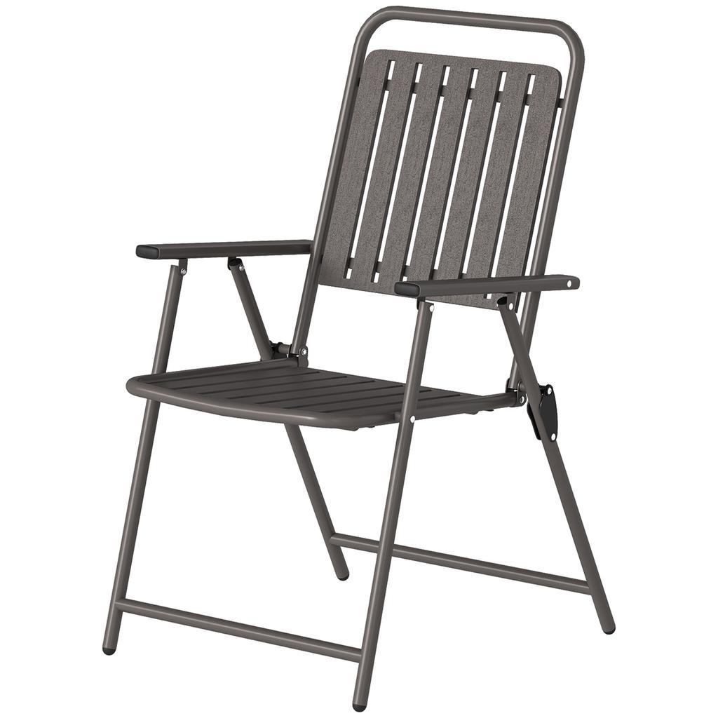 Set Of 4 Outdoor Garden Folding Chairs With Armrests Backrest And Seat Metal Frame 55x63x93 Cm Brown