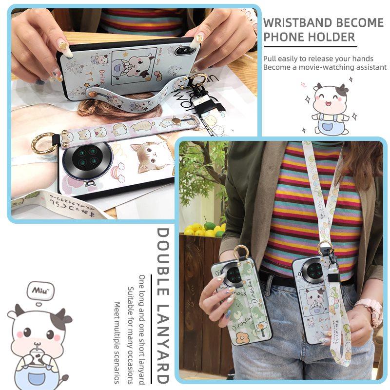 Fashion Design Cartoon Phone Case For Cubot Note20 Silicone Back Cover Wrist Strap Soft Case Waterproof Ring Anti-knock