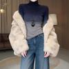 Women's Gradient Wool High Neck Cropped Knit Top - Korean Style Autumn/Winter Slim Fit