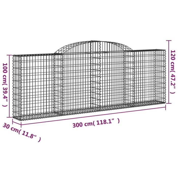 VidaXL Curved Gabion Baskets 15 Pcs 300x30x100/120 Cm Galvanized Iron, Gabion, Gabion Cage, Gabion Wall Basket, Wall 3146533