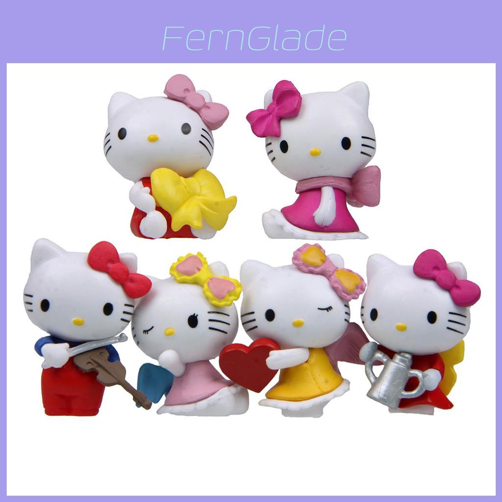 6pcs Hello Kitty Angel Bow Series Mini Model Ornament Set For Desk Decor And Gift Souvenirs
