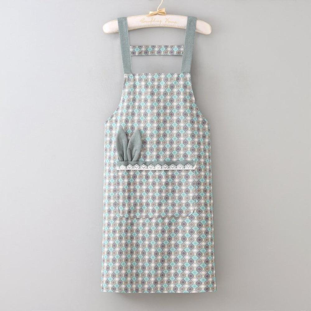 Fashion Cute Cooking Apron Canvas Large Pockets Baking Overalls Rabbit-ear Pattern Oil-Proof Household Apron for Adult