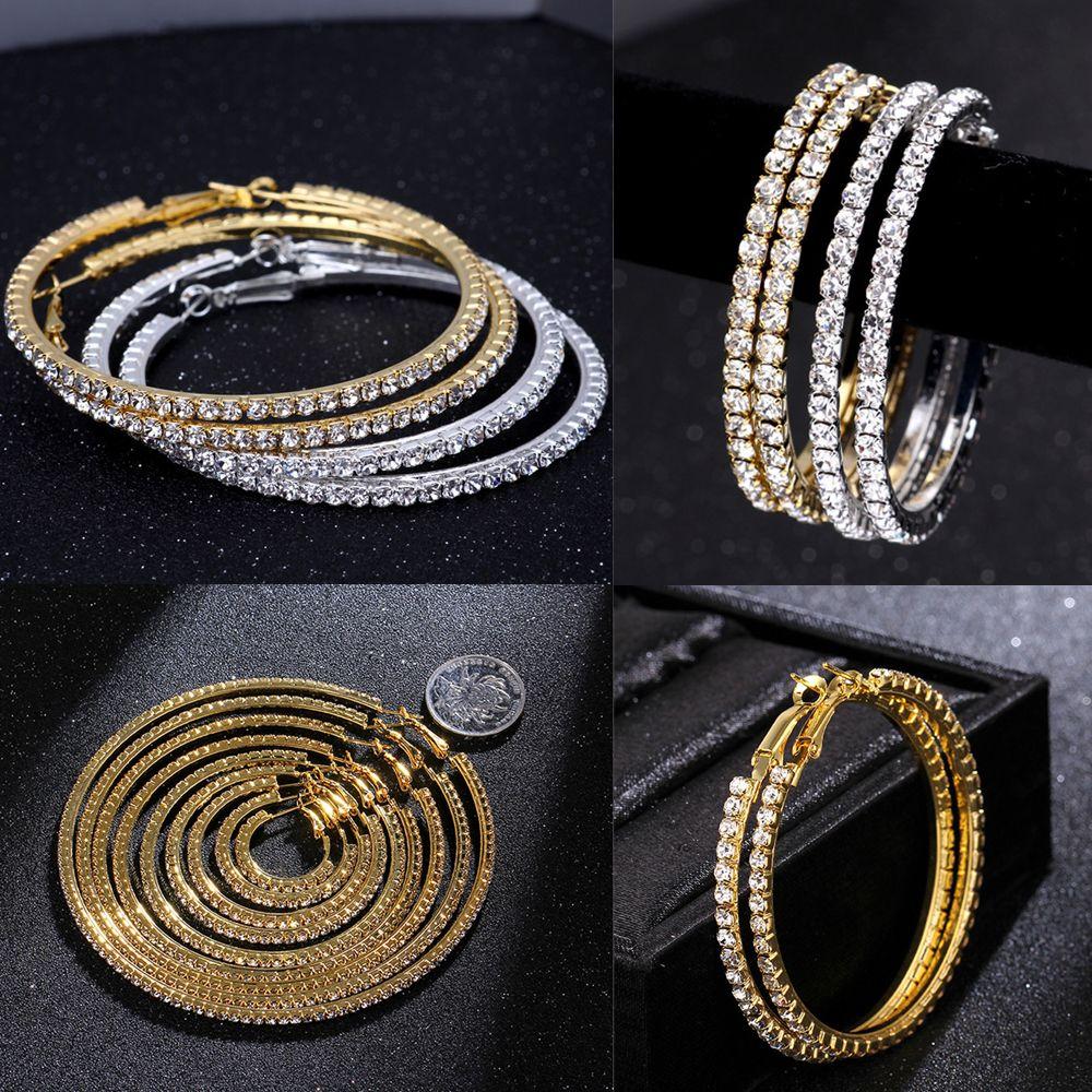 Fashion Big Rhinestone Silver Gold Drop Earrings Crystal Hoop Earrings Dangle Jewelry Ear Stud