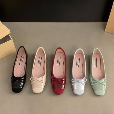 Новая Мода Женские Балетки Мягкий Бант Квадратный Носок Обувь Женская Новая Прострочка Элегантная Модная Большого Размера Комфортная Обувь на Плоской Подошве