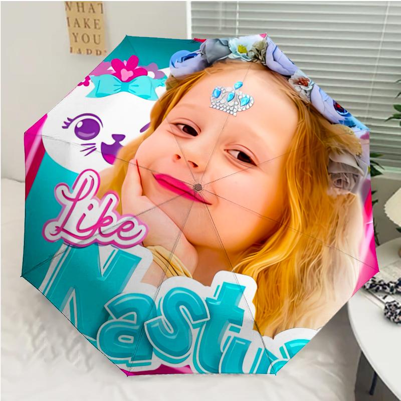Nastya theme Print Automatic Umbrella, 8 Rib Iron Frame, Plastic Handle, Suitable for Outdoor Travel &Daily , Ideal Gift