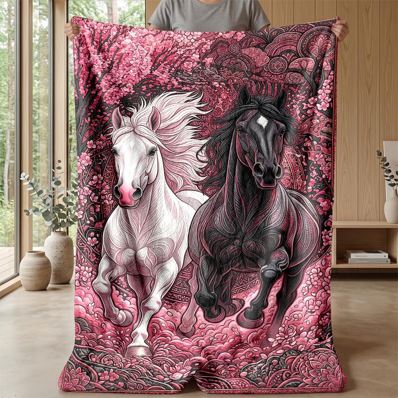Horses in Ornate Frame Theme blanket Lightweight Warm Flannel Blanket Decorative Throw Blanket for Home Decoration
