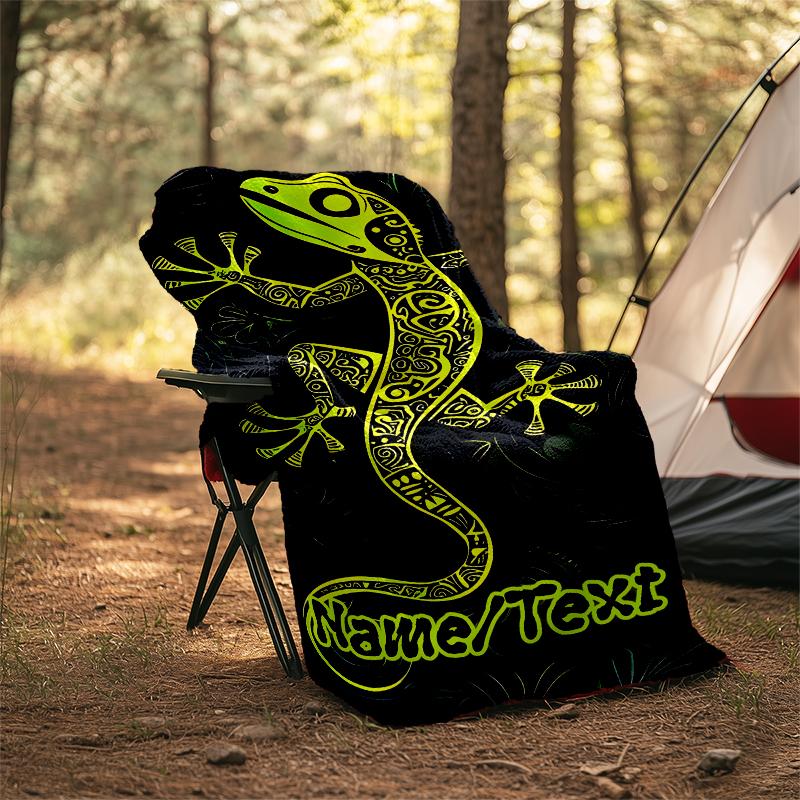 1PC Custom Name Gecko Artwork outdooor Flannel blankets Throw Blanket All-Season Throw Gift Bedspread for Couch, Bed, Camping Holiday Birthda